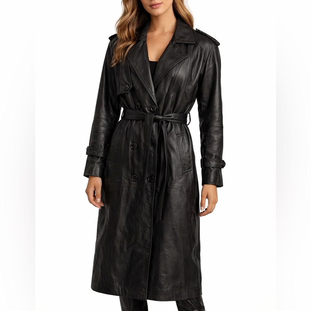 Vintage Belted Leather Trench Coat